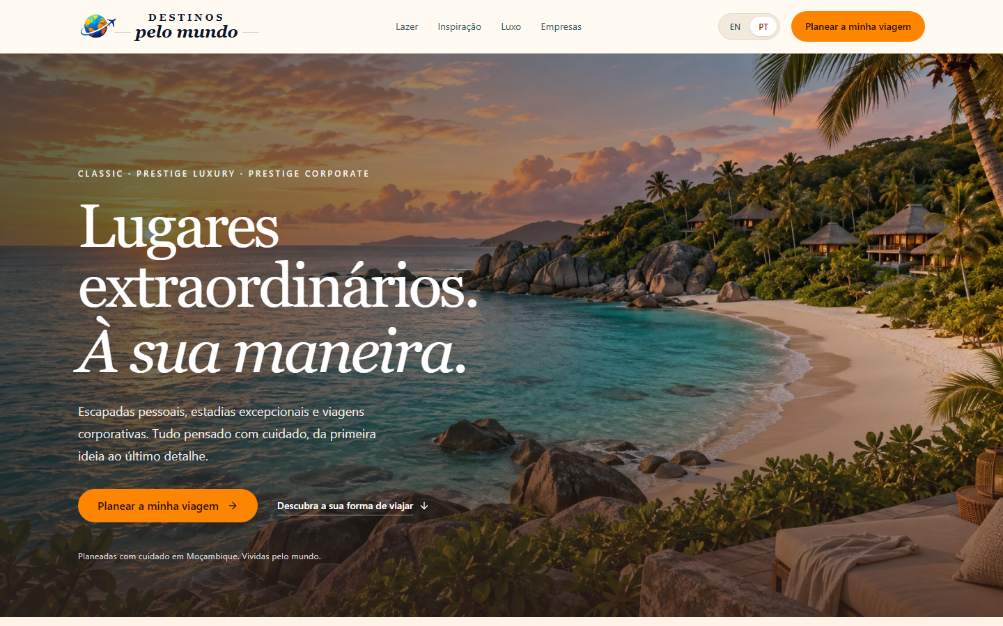 Destinos Pelo Mundo travel platform homepage