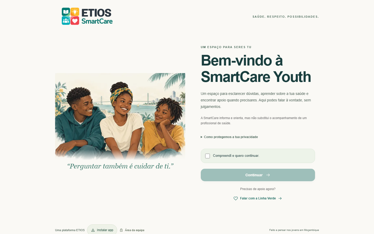 ETIOS SmartCare Youth welcome screen